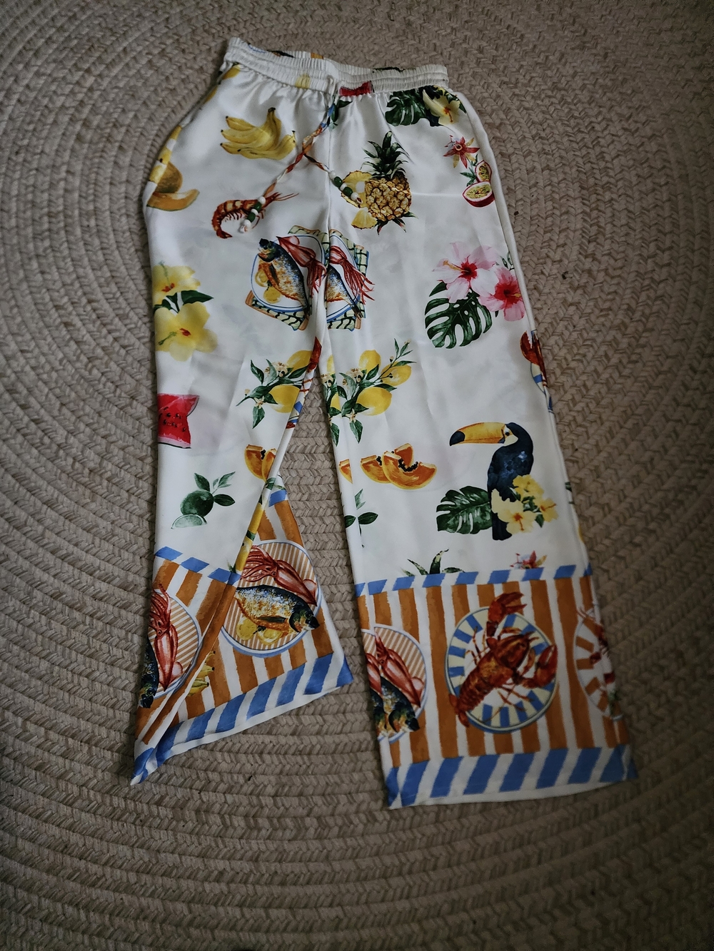 Bailey 44 White Fruit Toucan Fun‎ Pineapple Floral Elastic Waist Pants